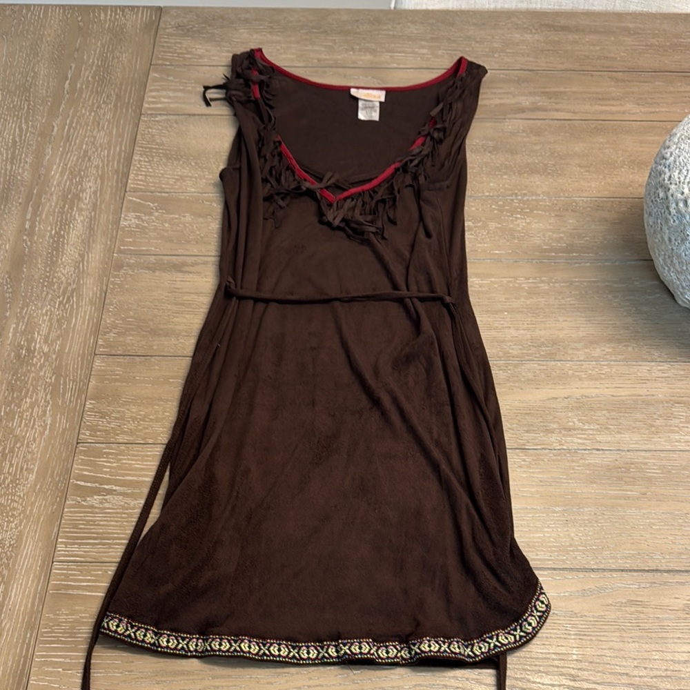 Yandy Brown Dress with Red Accents
